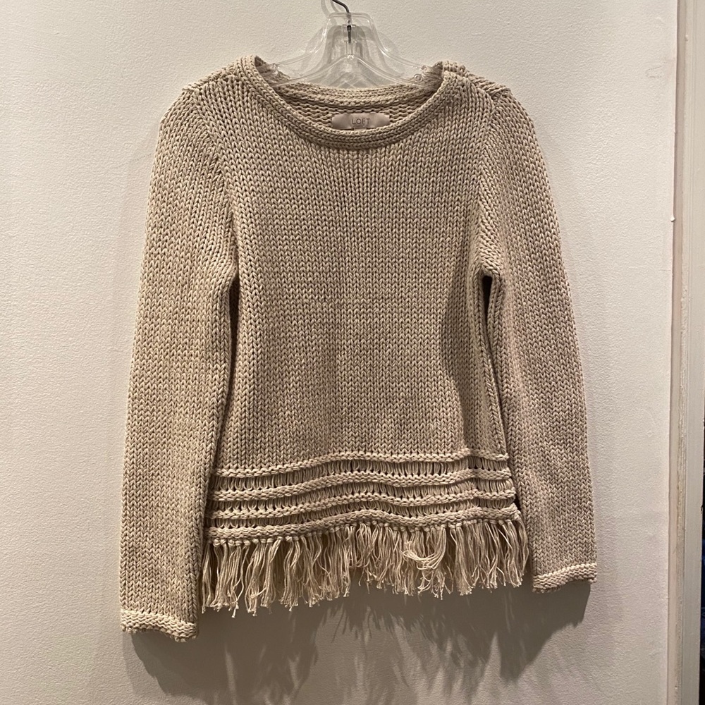 LOFT Cotton Fringe Sweater XS